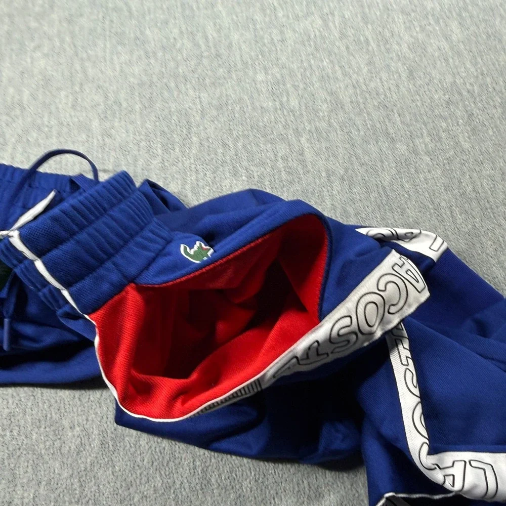 Lacoste Sweatpants Mens M Blue Red Taped Logo Side Stripe Athletic Track Pants